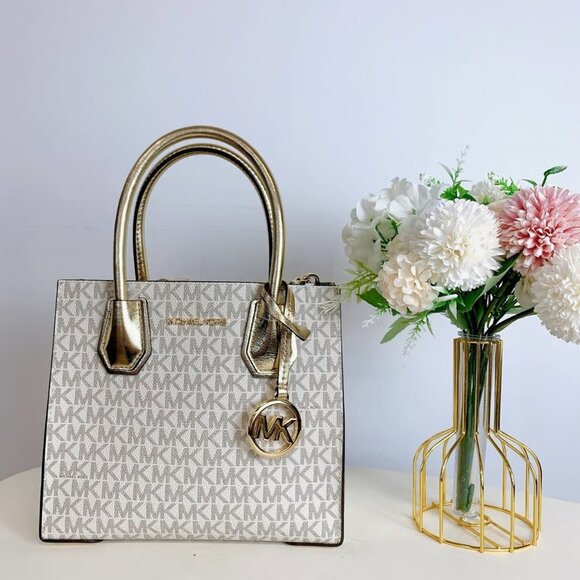 Michael Kors 35H3GM9M2B Mercer Medium Messenger Logo  IN PL GLD MULTI - Picture 1 of 7